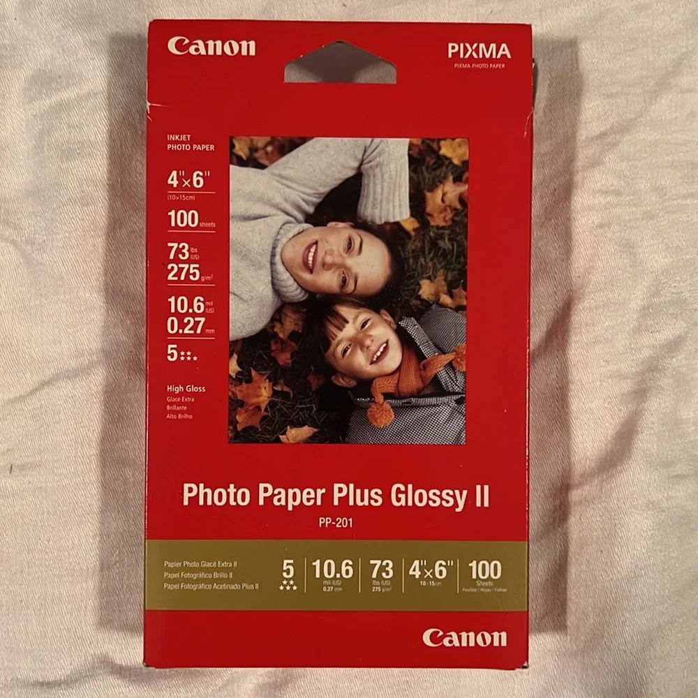 2 packs of glossy photo paper, 4 x 6, 100 sheets per box, Dell & Canon